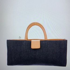 BURBERRY LONDON Leather-Trimmed Denim Tote